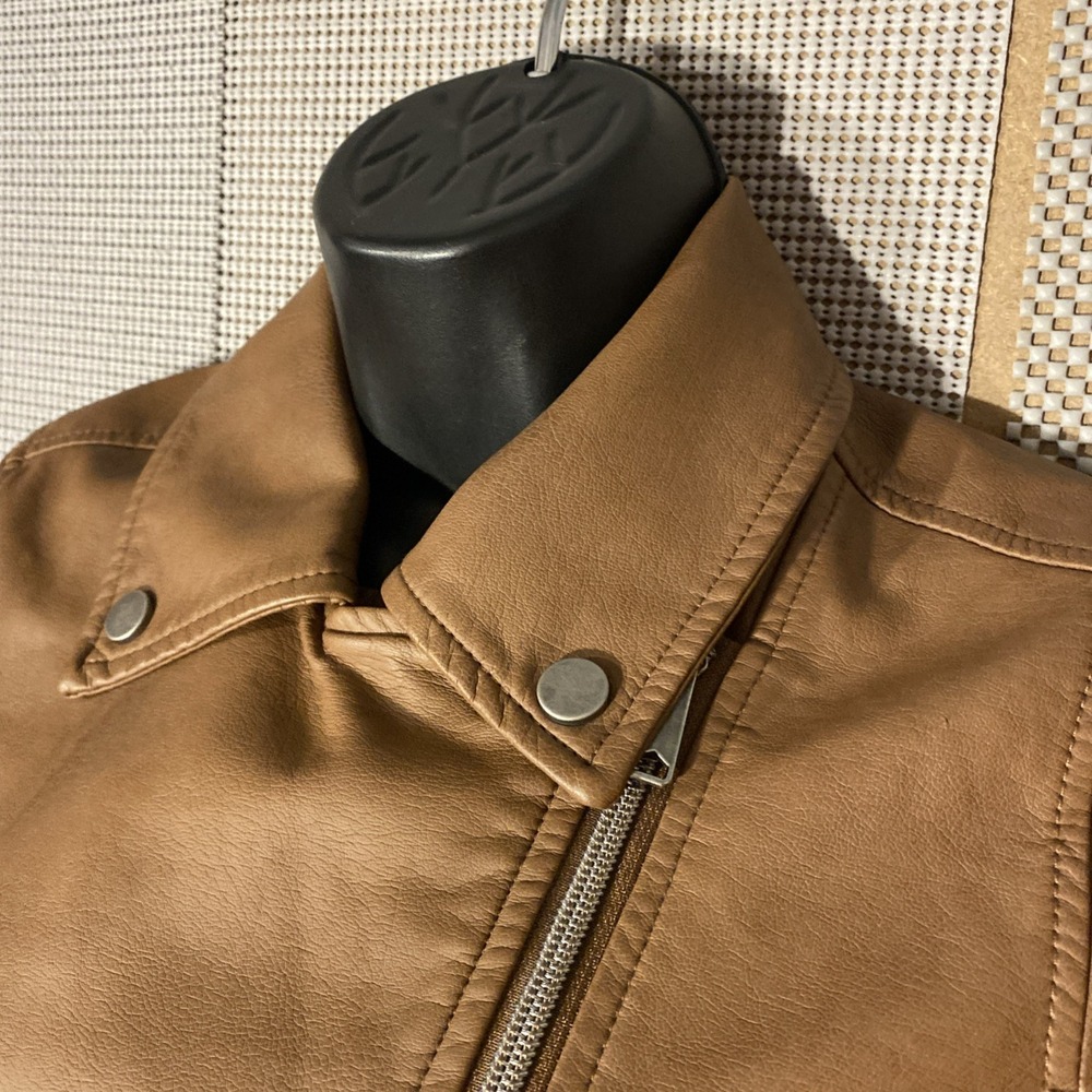 Coffee Shop Faux leather Moto Jacket Womens Crop Size Small Brown - Picture 3 of 8